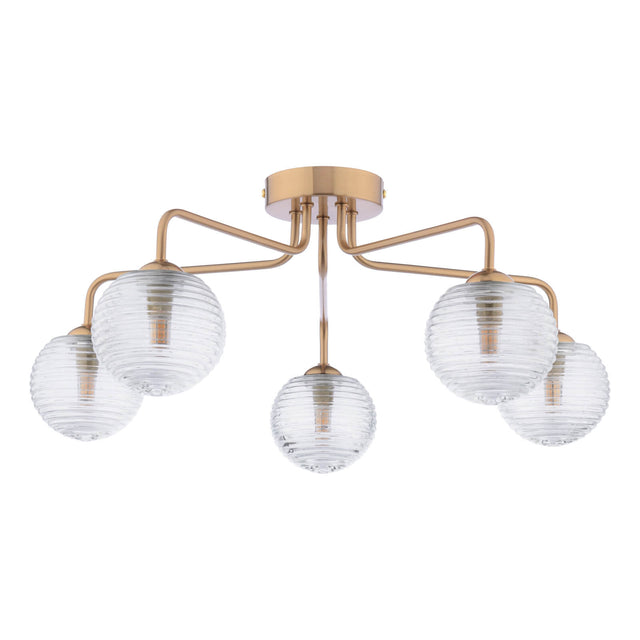 Feya 5 Light Semi-Flush Antique Bronze & Ribbed Glass