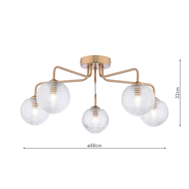 Feya 5 Light Semi-Flush Antique Bronze & Ribbed Glass