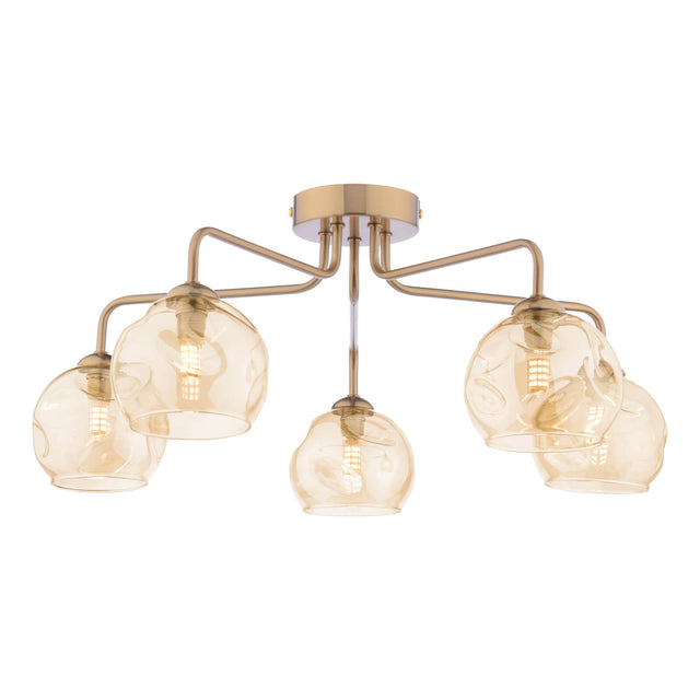 Feya 5 Light Semi-Flush Antique Bronze & Champagne Dimpled Glass