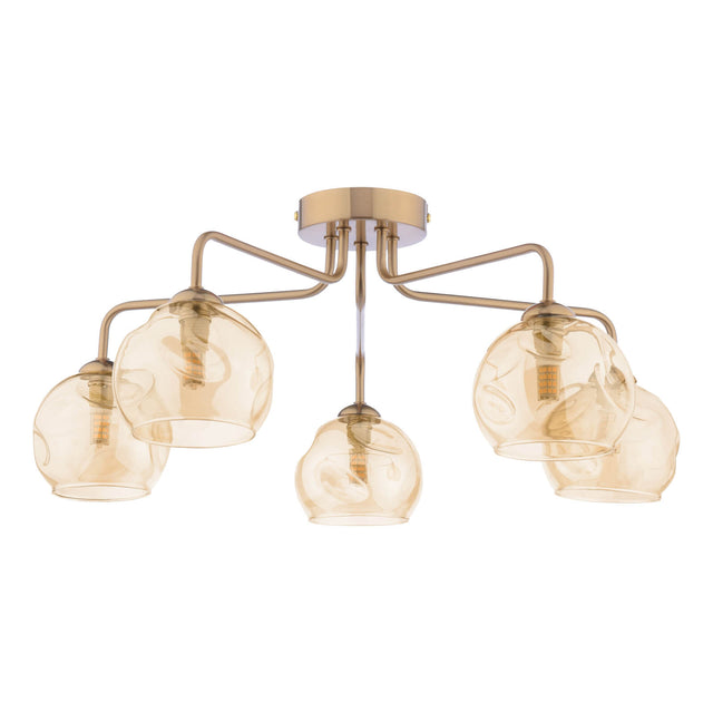 Feya 5 Light Semi-Flush Antique Bronze & Champagne Dimpled Glass