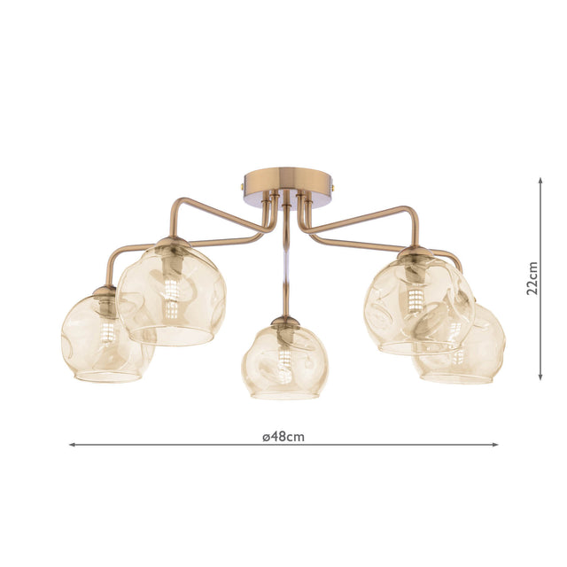 Feya 5 Light Semi-Flush Antique Bronze & Champagne Dimpled Glass