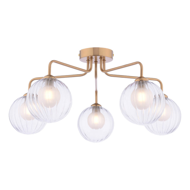 Feya 5 Light Semi-Flush Antique Bronze & Clear/Opal Glass