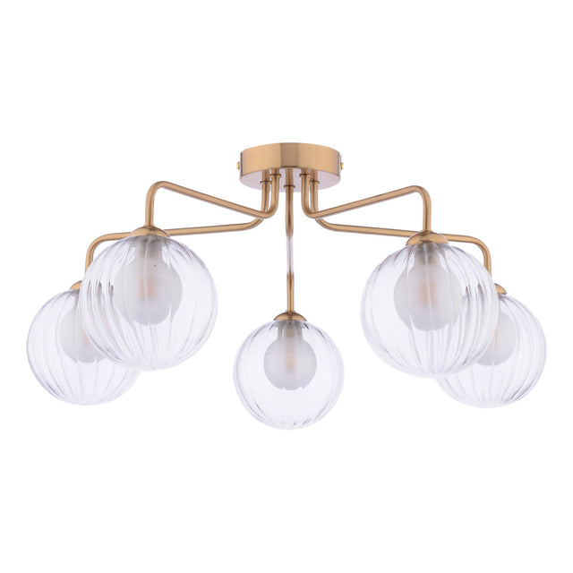 Feya 5 Light Semi-Flush Antique Bronze & Clear/Opal Glass