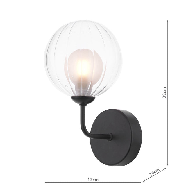 Feya Wall Light Matt Black & Clear/Opal Glass