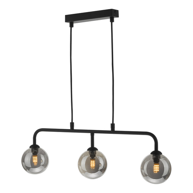 Feya 3 Light Bar Pendant Matt Black Smoked Glass