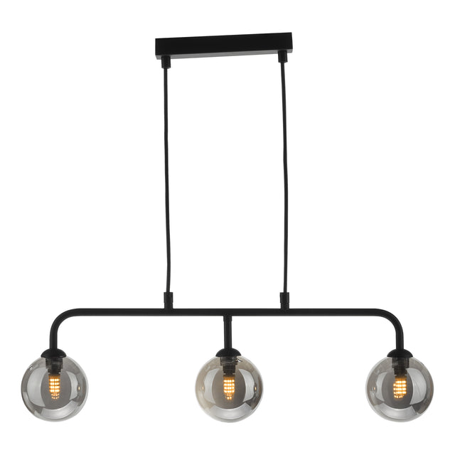 Feya 3 Light Bar Pendant Matt Black Smoked Glass