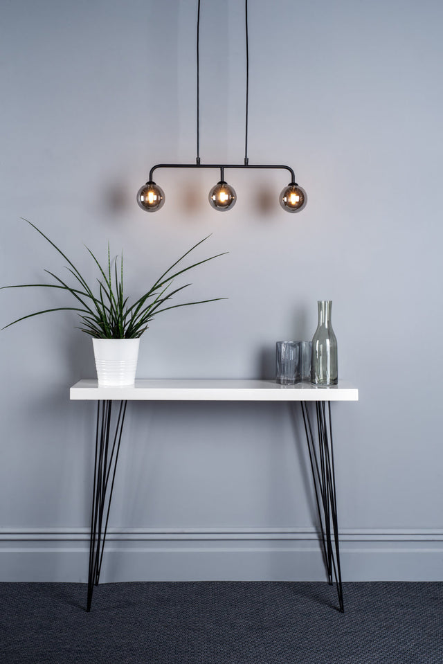 Feya 3 Light Bar Pendant Matt Black Smoked Glass