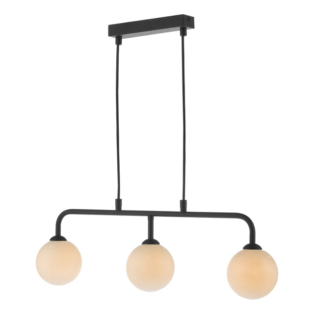 Feya 3 Light Bar Pendant Matt Black Opal Glass