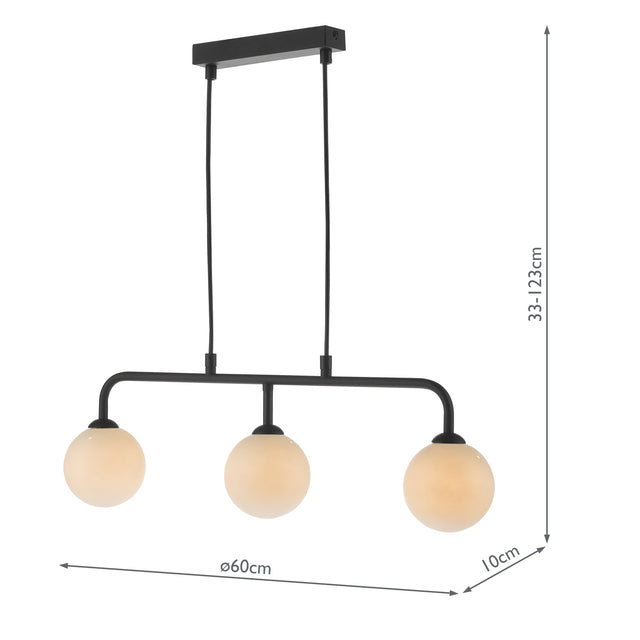 Feya 3 Light Bar Pendant Matt Black Opal Glass