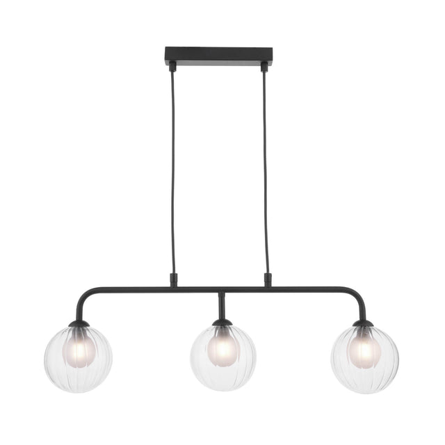 Feya 3 Light Bar Pendant Matt Black & Clear/Opal Glass