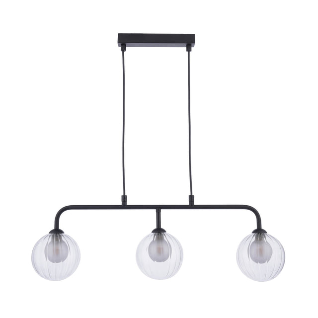 Feya 3 Light Bar Pendant Matt Black & Clear/Opal Glass