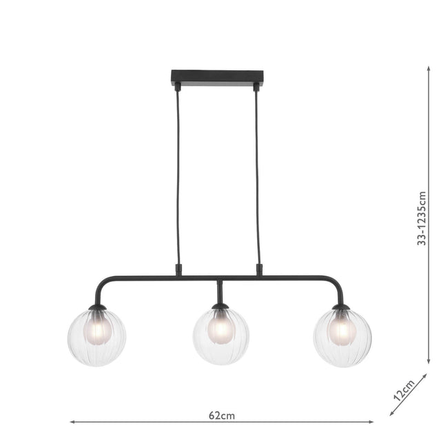 Feya 3 Light Bar Pendant Matt Black & Clear/Opal Glass