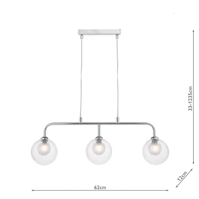 Feya 3 Light Bar Pendant Polished Chrome & Clear/Opal Glass