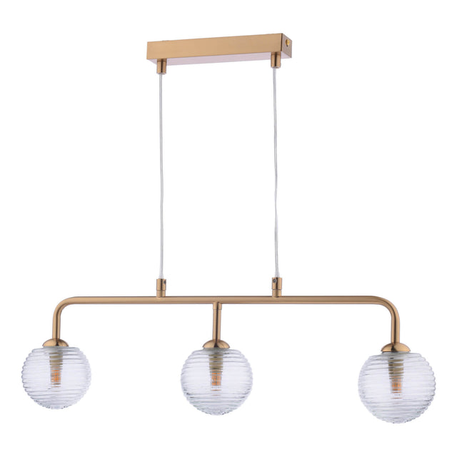 Feya 3 Light Bar Pendant Antique Bronze & Ribbed Glass