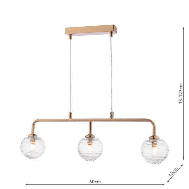 Feya 3 Light Bar Pendant Antique Bronze & Ribbed Glass