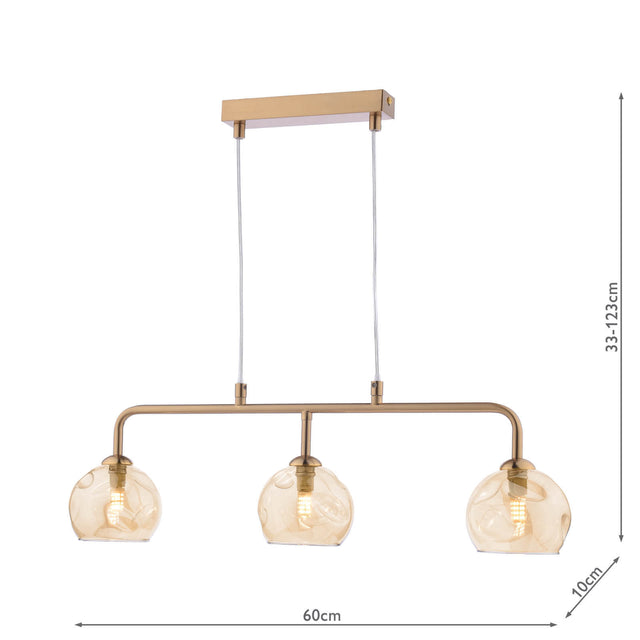 Feya 3 Light Bar Pendant Antique Bronze & Champagne Dimpled Glass