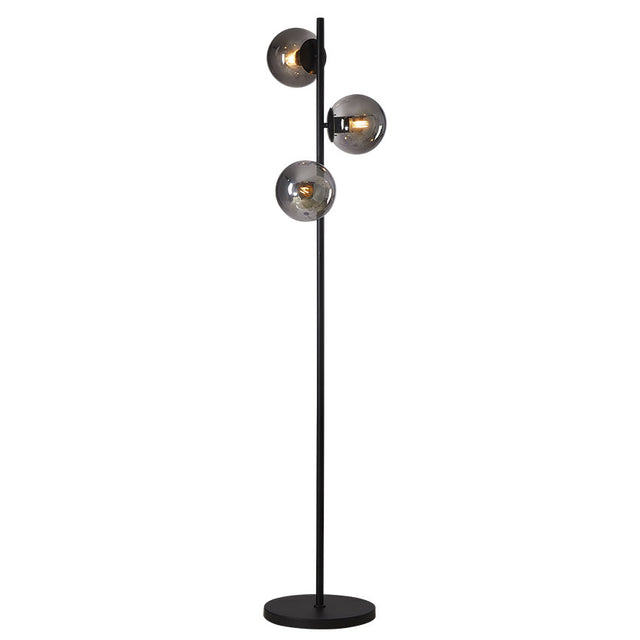 MATT BLACK FLOOR LAMP C/W SMOKE GLASS GLOBES