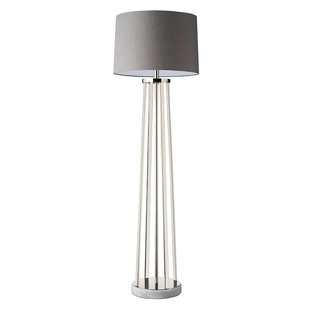 POLISHED NICKEL FLOOR LAMP with GREY SHADE