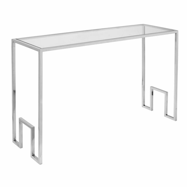 POLISHED NICKEL & CLEAR GLASS CONSOLE TABLE