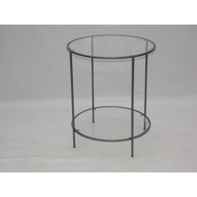 ANTIQUE/ ZINK FINISH GLASS TOP SIDE TABLE