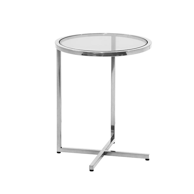 POLSIHED NICKEL FINISH GLASS TOP SIDE TABLE