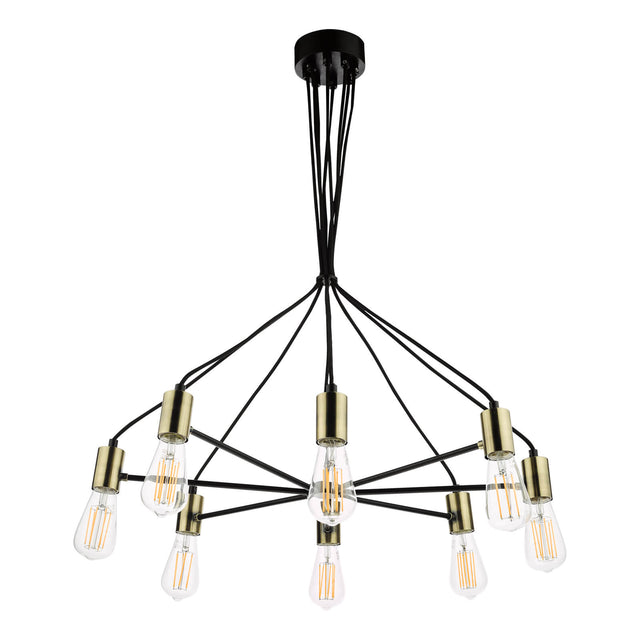 Gabriel 8 Light Pendant Satin Black Antique Gold