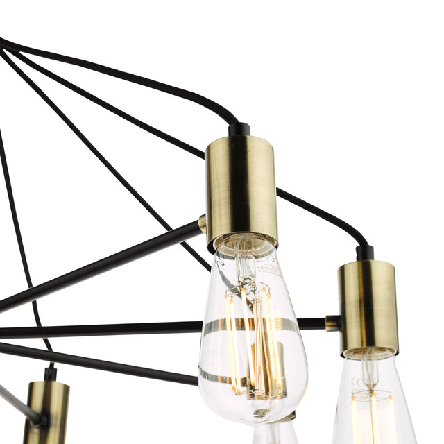 Gabriel 8 Light Pendant Satin Black Antique Gold