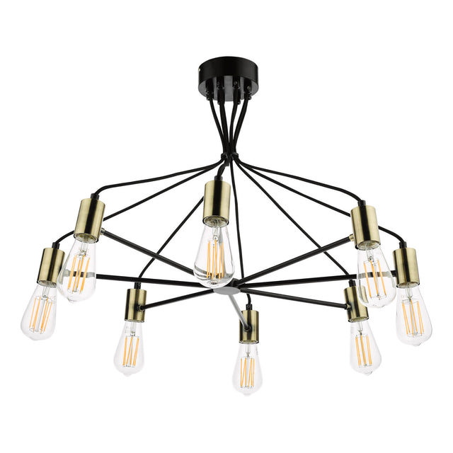 Gabriel 8 Light Pendant Satin Black Antique Gold