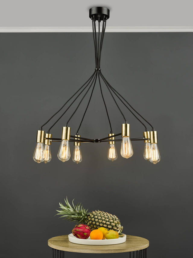 Gabriel 8 Light Pendant Satin Black Antique Gold