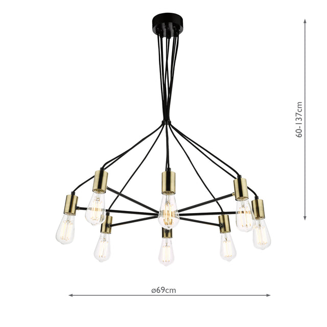 Gabriel 8 Light Pendant Satin Black Antique Gold