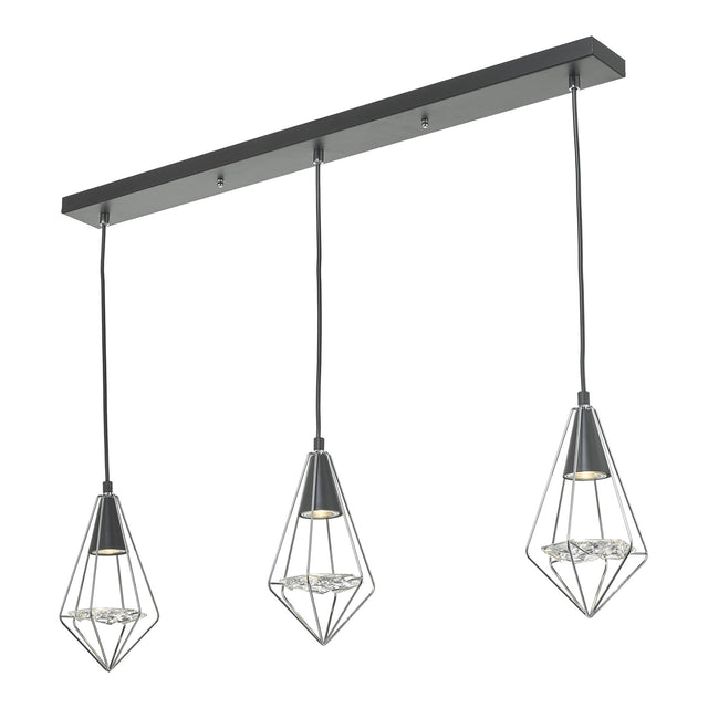 Gianni 3 Light Pendant Black, Polished Chrome & Glass