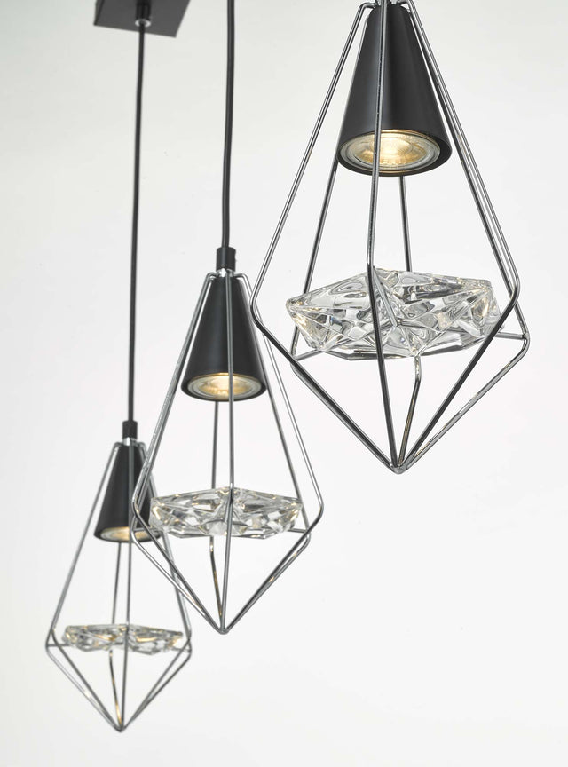 Gianni 3 Light Pendant Black, Polished Chrome & Glass