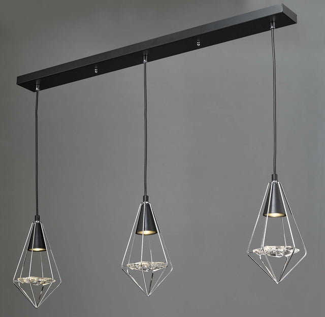 Gianni 3 Light Pendant Black, Polished Chrome & Glass