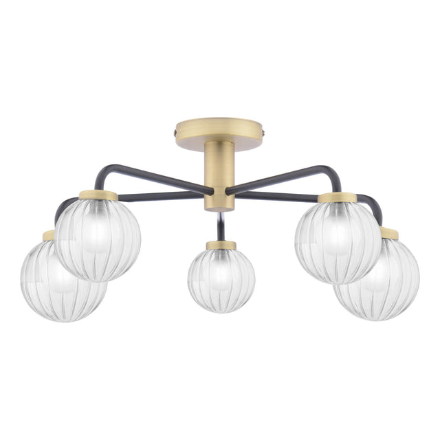 Gibbs 5 Light Semi-Flush Antique Brass & Glass