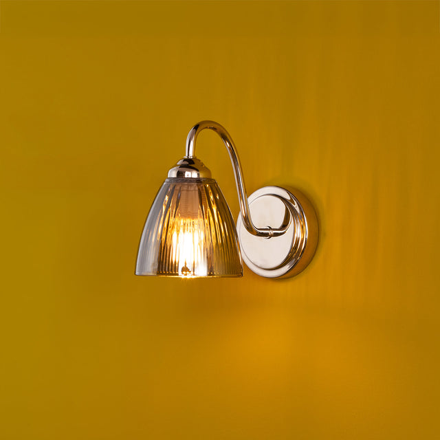 Glynis Wall Light Polished Nickel and Smoked Ribbed Glass