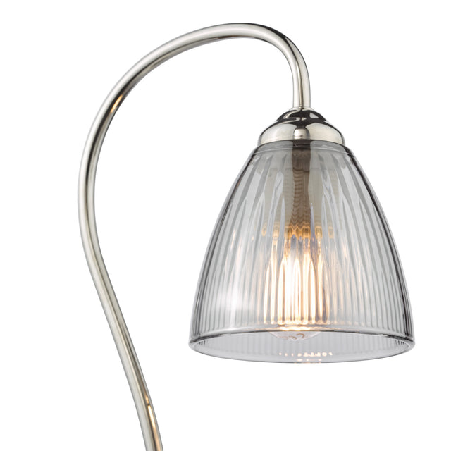 Glynis Table Lamp Polished Nickel and Smoked Ribbed Glass