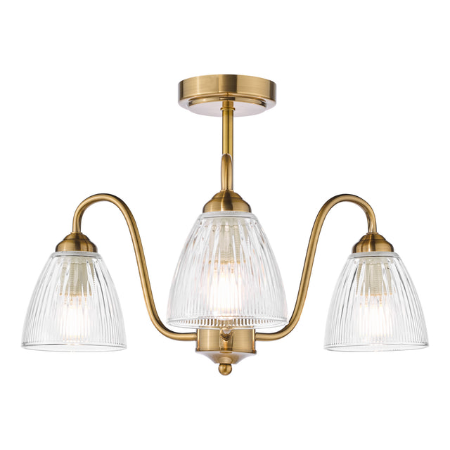 Glynis 3 Light Semi-Flush Antique Bronze and Ribbed Glass