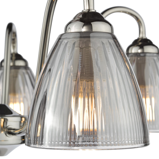 Glynis 5 Light Semi-Flush Polished Nickel and Smoked Ribbed Glass