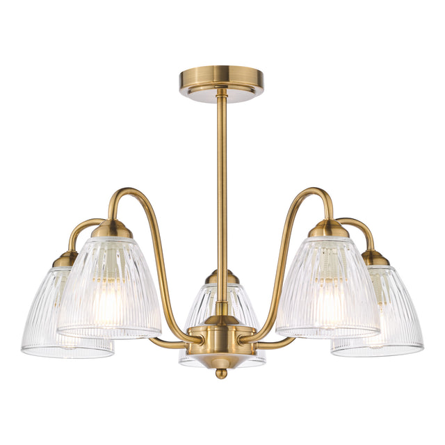 Glynis 5 Light Semi-Flush Brushed Bronze and Ribbed Glass