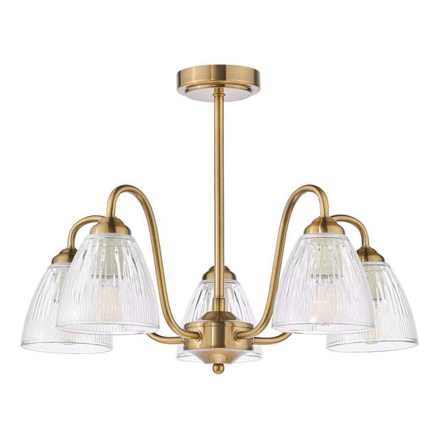 Glynis 5 Light Semi-Flush Brushed Bronze and Ribbed Glass