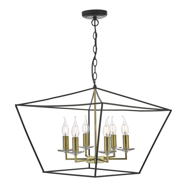 Gretchen Cage 6 Light Pendant Matt Black & Polished Brass