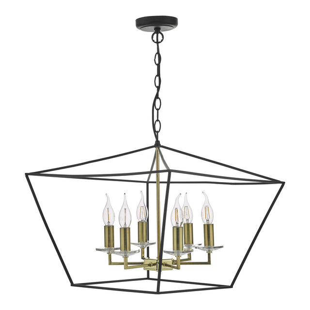 Gretchen Cage 6 Light Pendant Matt Black & Polished Brass