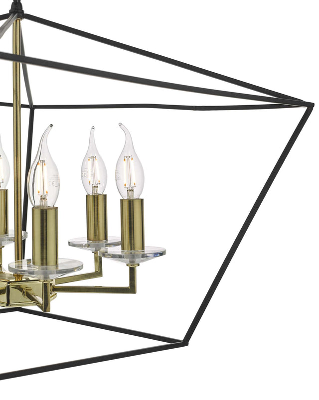 Gretchen Cage 6 Light Pendant Matt Black & Polished Brass