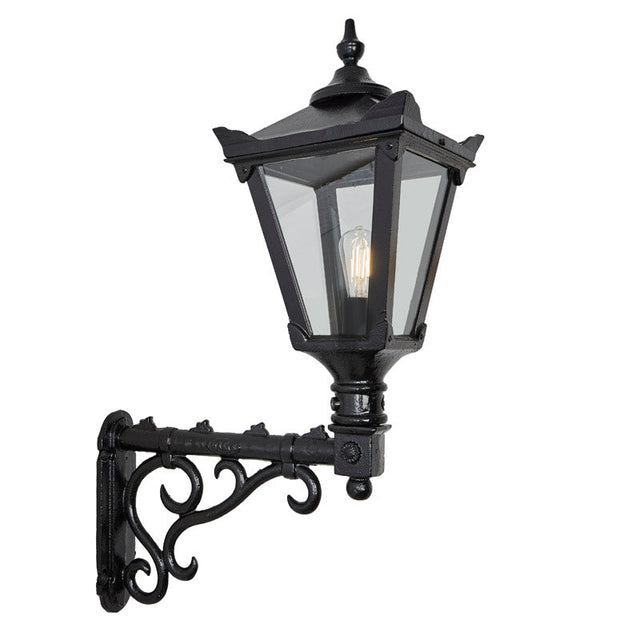 Victorian traditional cast iron wall light with decorative arm