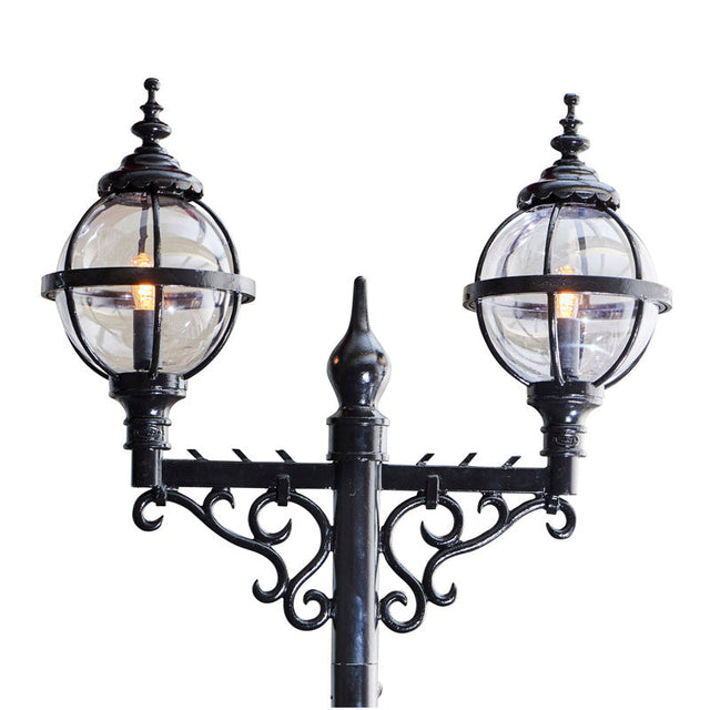 Victorian style globe lamp post double headed in cast iron