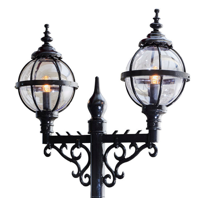 Victorian style globe lamp post double headed in cast iron