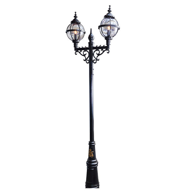 Victorian style globe lamp post double headed in cast iron