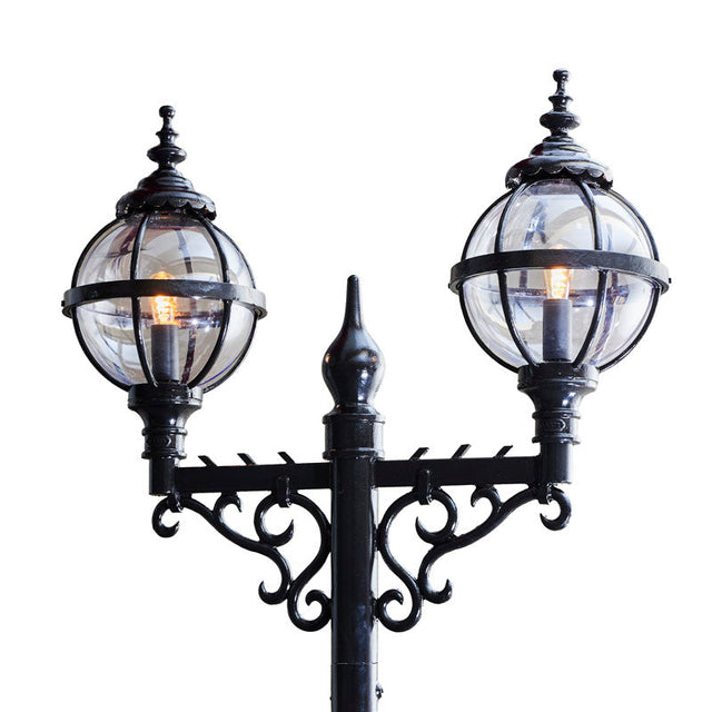 Victorian style globe lamp post double headed in cast iron