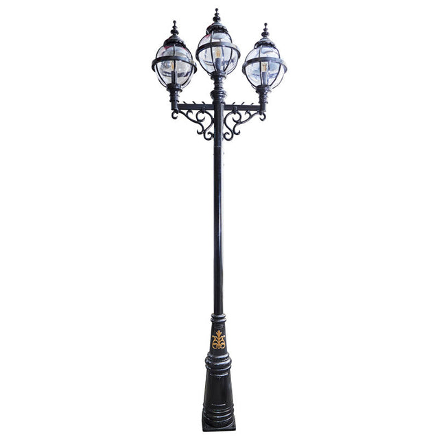 Victorian style globe lamp post triple headed in cast iron