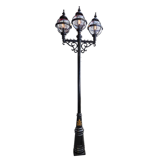 Victorian style globe lamp post triple headed in cast iron